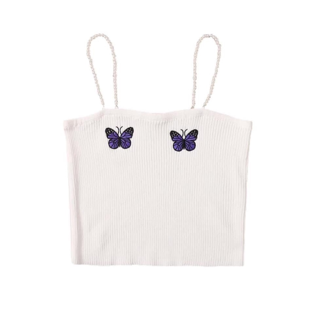 butterfly knitted tube top pearl strap